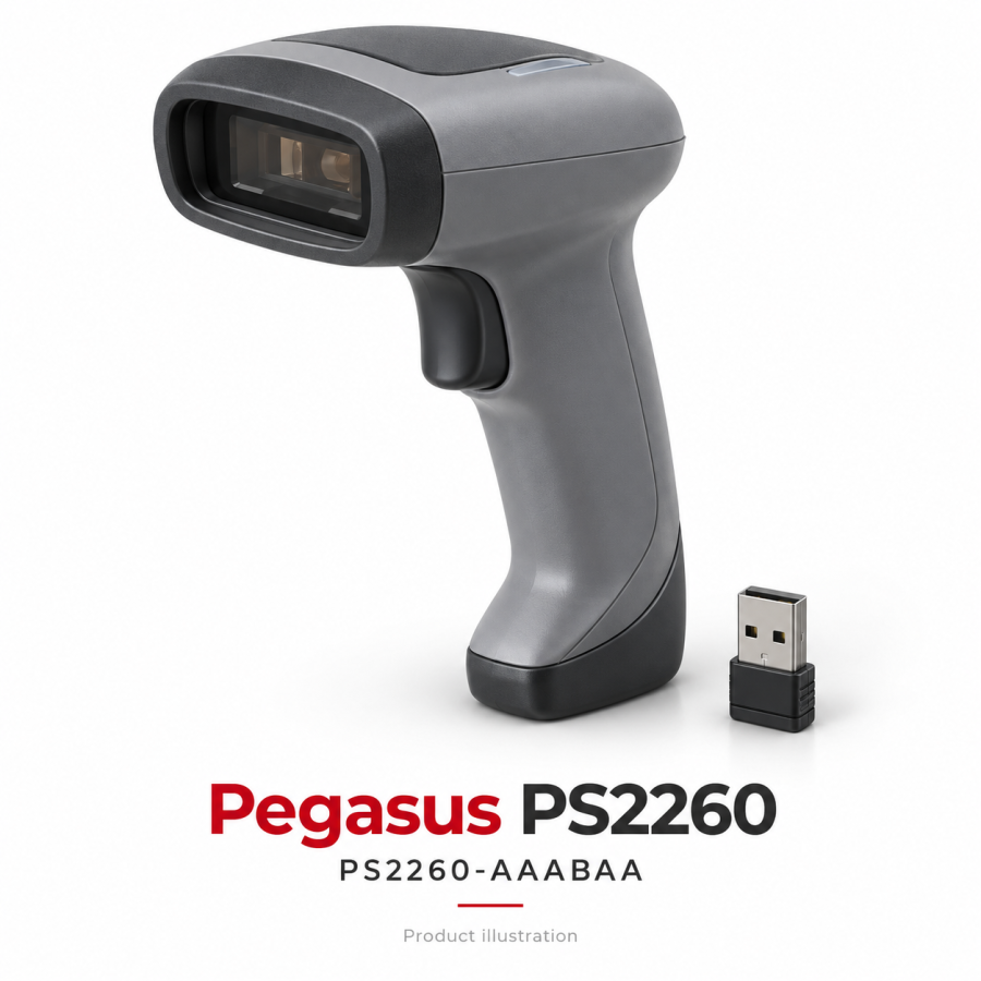 Pegasus PS2260 1D CCD Bluetooth Wireless barcode Scanner,1D CCD,BT Dongle,No Stand,Manual,Grey,5V Adaptor